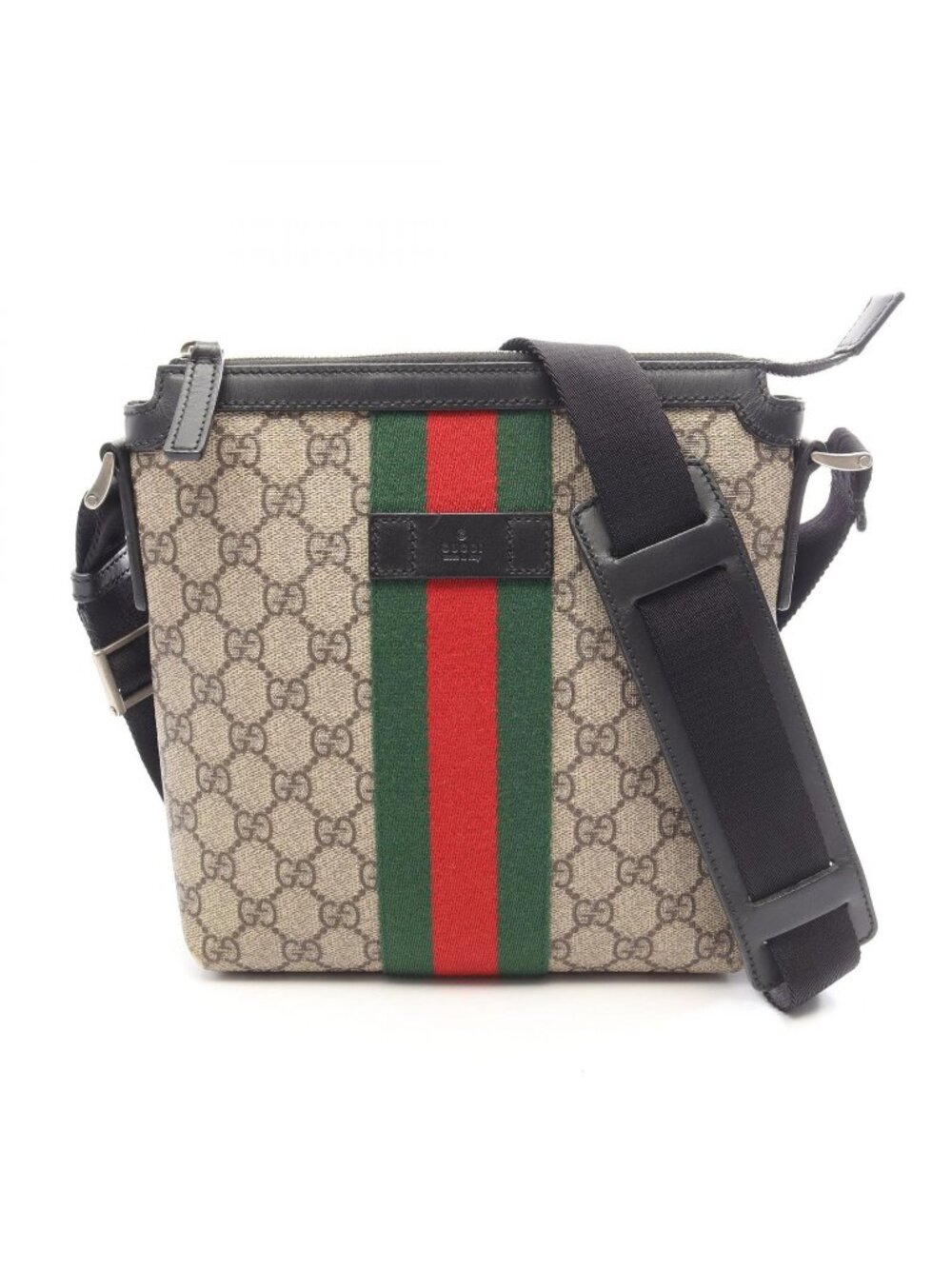 Gucci Shoulder Bag GG Supreme Web Stripe Flat Messenger Beige Brown Black